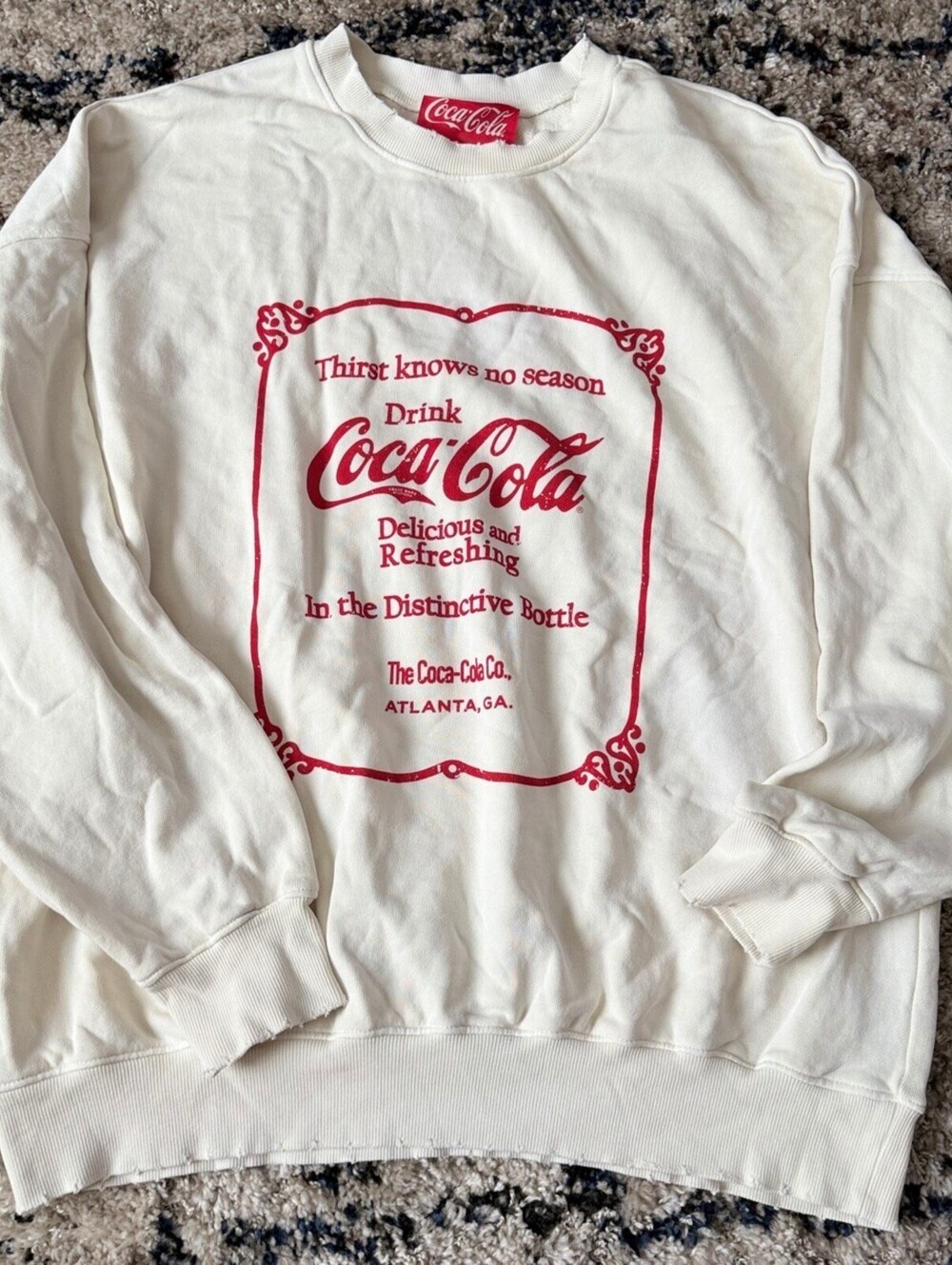 Coca Cola Forever 21 Cream Crewneck Graphic Sweatshirt S